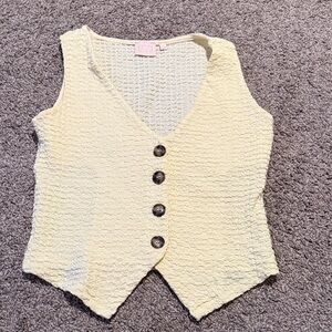 Butter yellow Textured Button-Up Vest